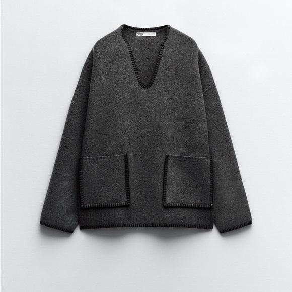 Zara Studio Oversized Grey Pocket Sweater – Size M brand new no tag - Picture 1 of 16